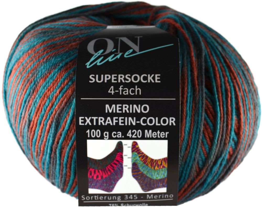 Supersocke Merino Extrafein Sort. 345 Color 4-fach von ONline