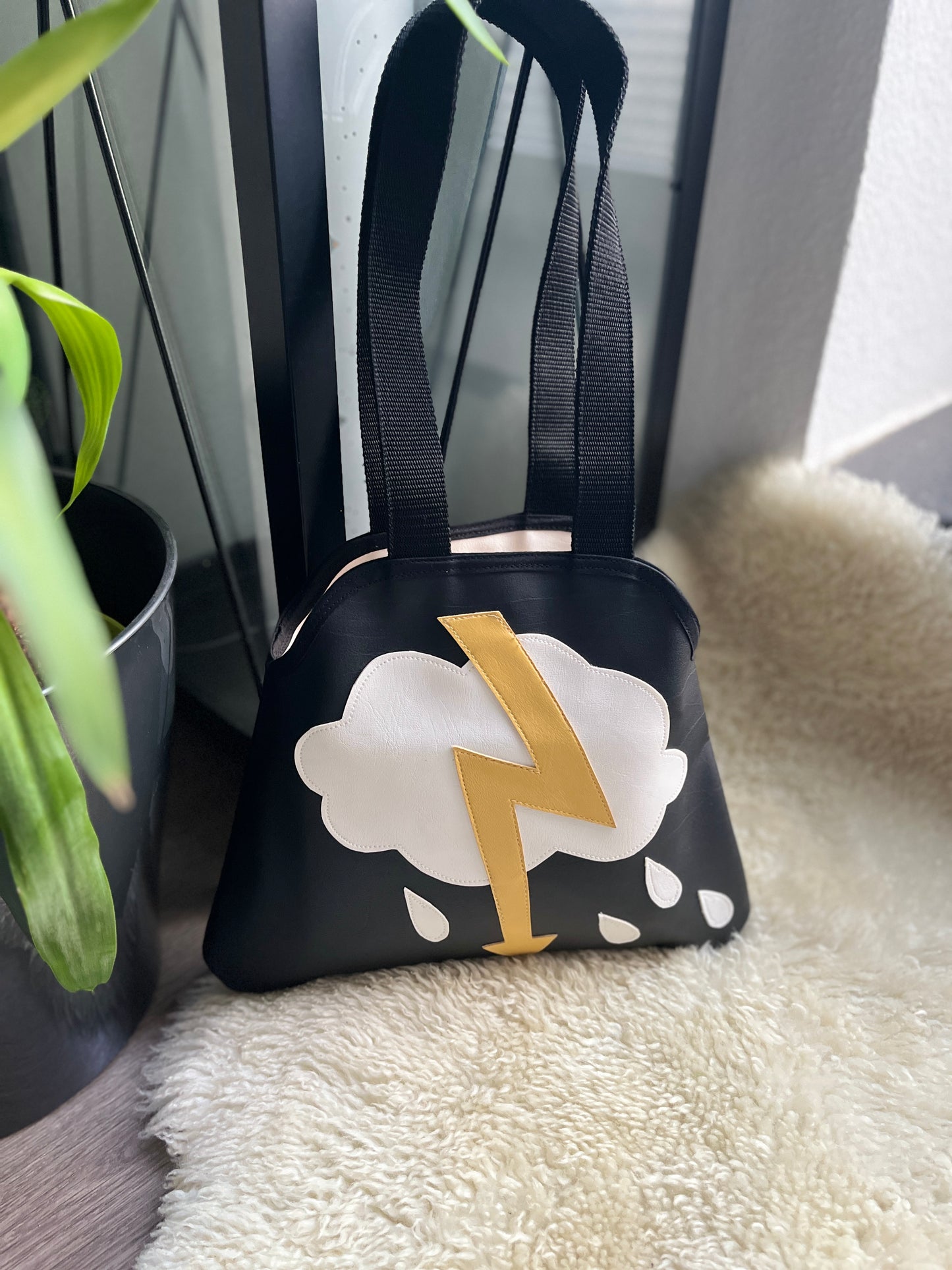 Unikat Petra Perle handgenähte Vintage Projekt-Handtasche "Wetter" ohne Boden