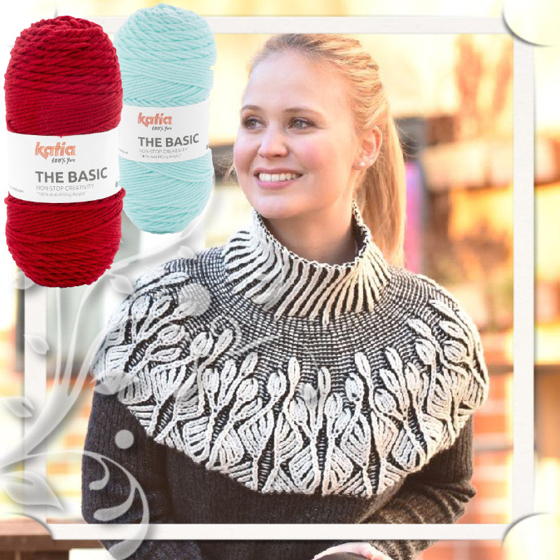 Wollpaket Kurzponcho/Schulterwärmer Blackleaf ohne Anleitung|zweifarbig|Wolle|The Basic|Katia Garne|