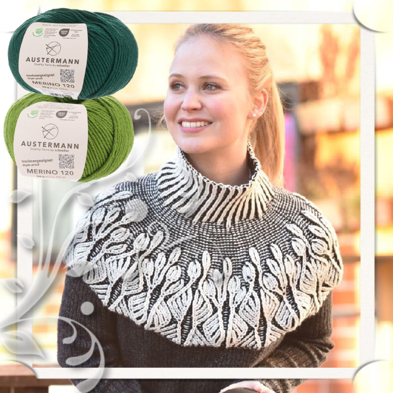 Wollpaket Kurzponcho/Schulterwärmer Blackleaf ohne Anleitung|zweifarbig|Wolle|Merino 120|Austermann|