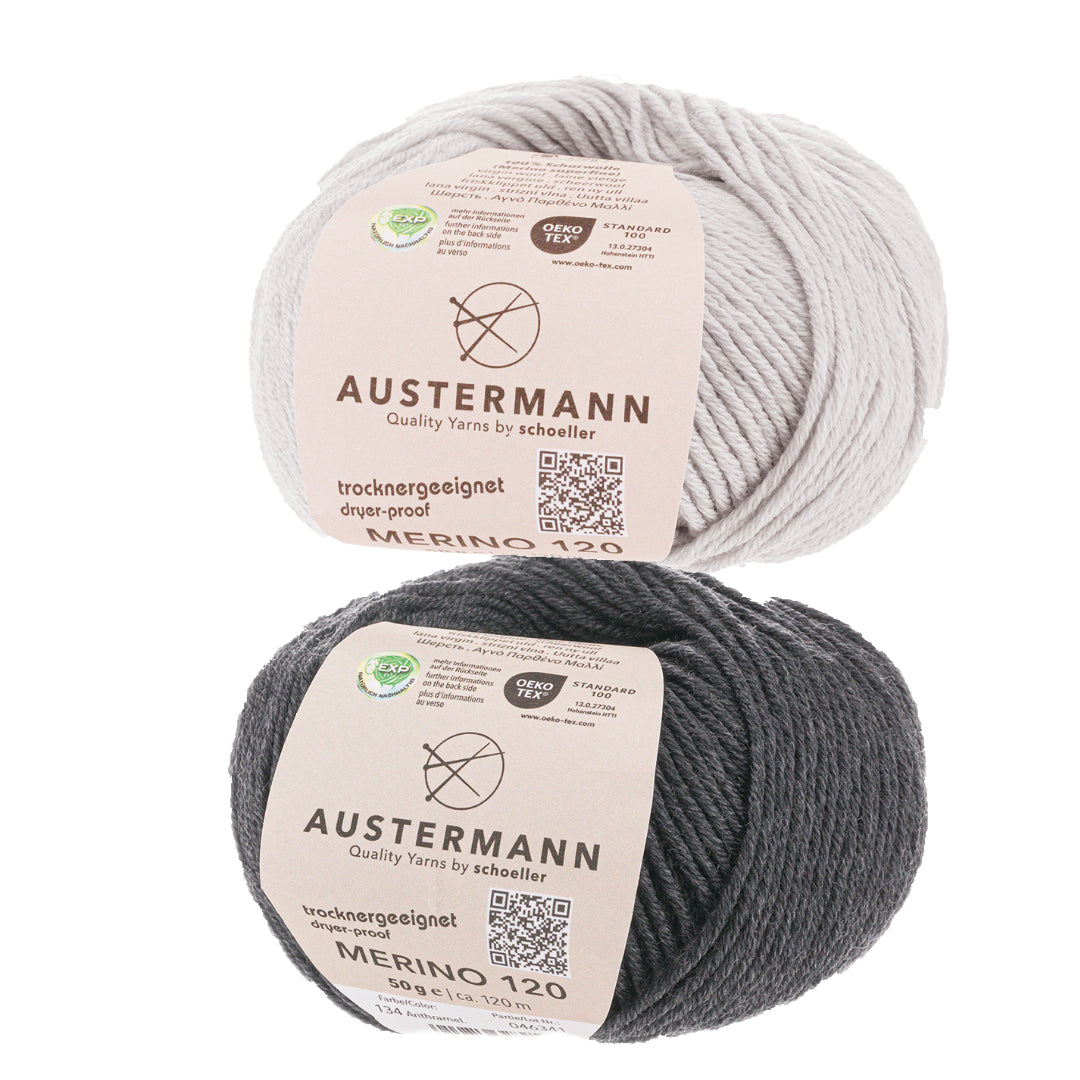 Wollpaket Troyer Pullover "DerRick" ohne Anleitung|zweifarbig|Wolle|Merino 120|Austermann|