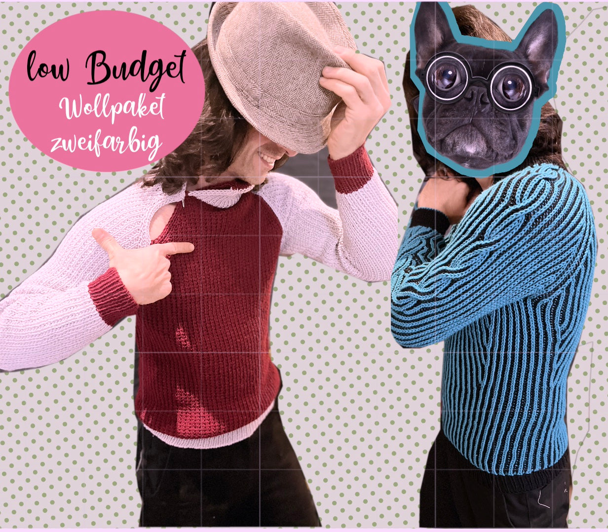 low Budget Wollpakett Troyer Pullover "DerRick" & "MaveRick" ohne Anleitung|zweifarbig|Wolle|The Basic|Katia Garne|
