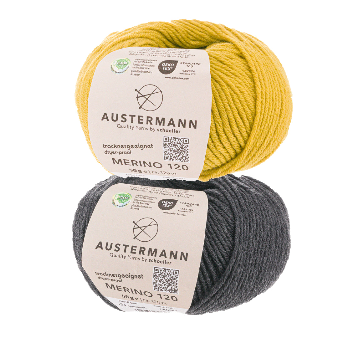 Wollpaket Troyer Pullover "DerRick" ohne Anleitung|zweifarbig|Wolle|Merino 120|Austermann|