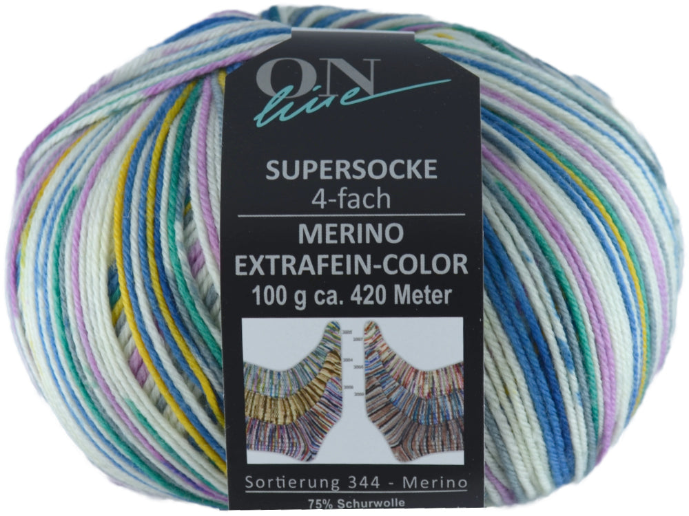 Supersocke Merino Extrafein Sort. 345 Color 4-fach von ONline