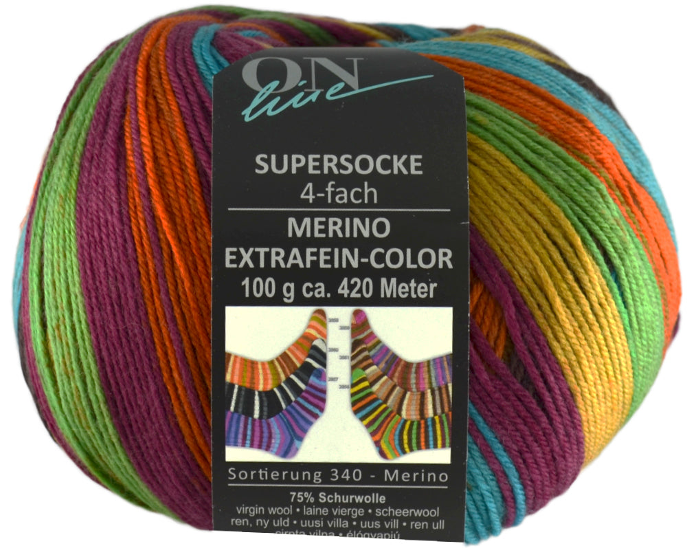 Supersocke Merino Extrafein Sort. 345 Color 4-fach von ONline