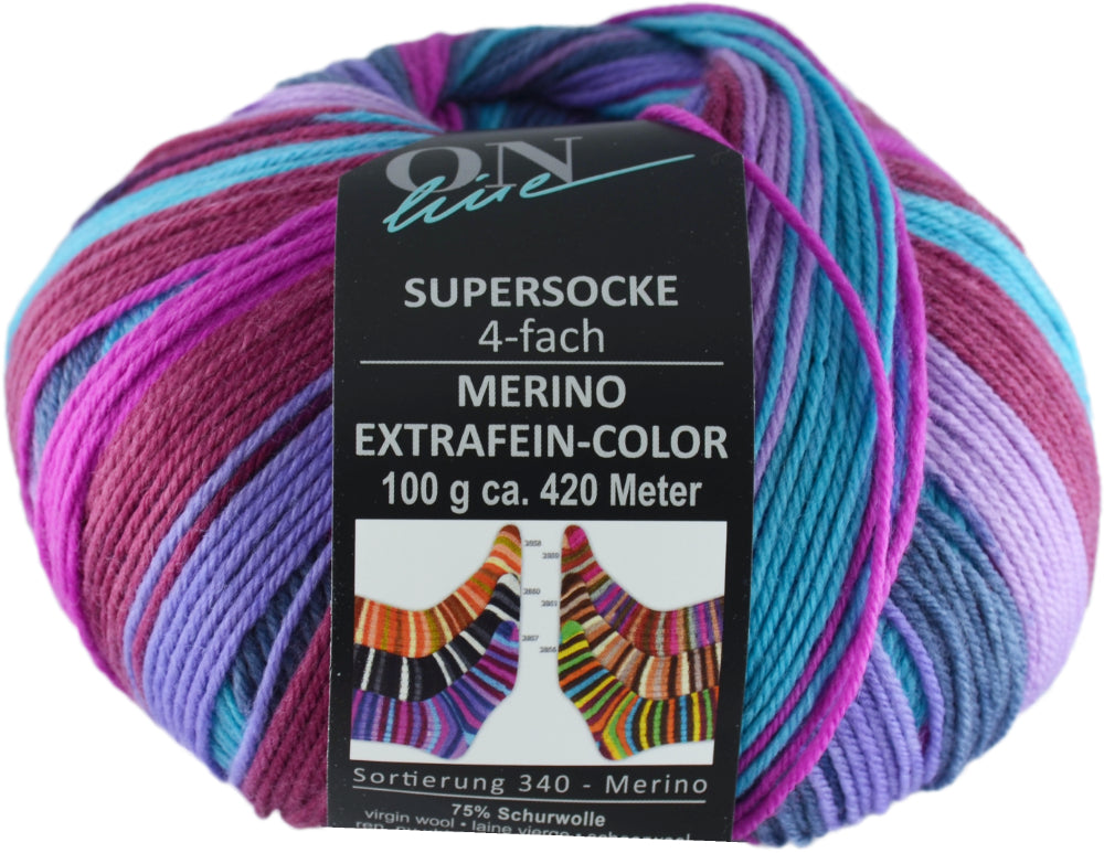 Supersocke Merino Extrafein Sort. 345 Color 4-fach von ONline