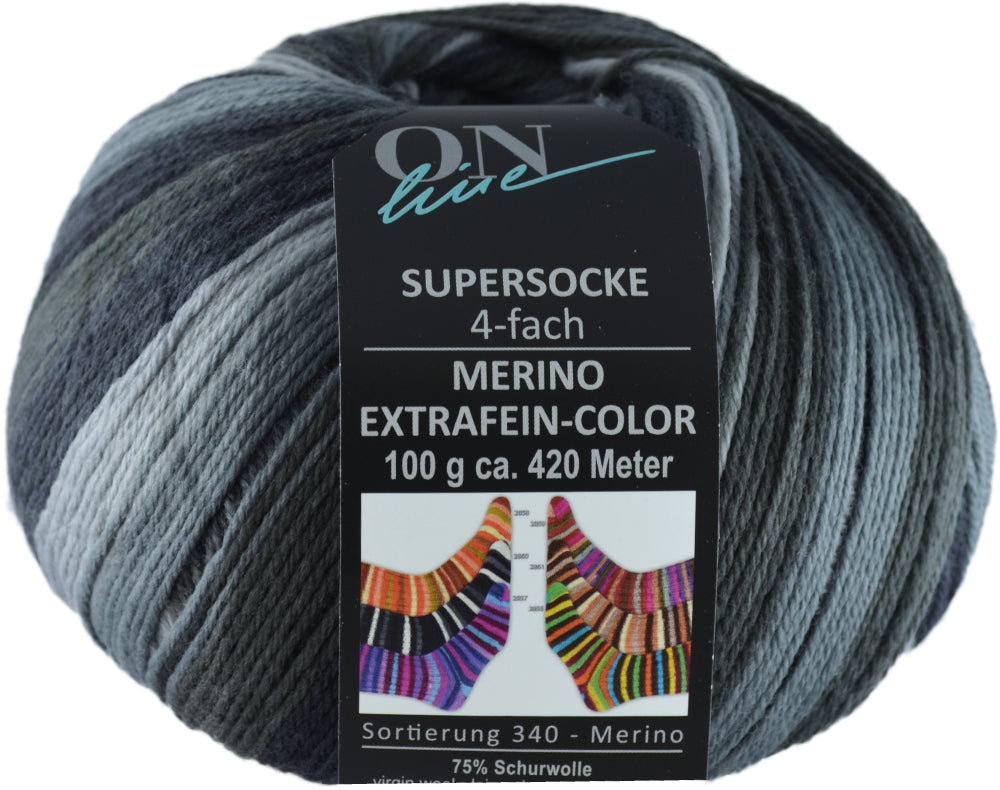 Supersocke Merino Extrafein Sort. 345 Color 4-fach von ONline