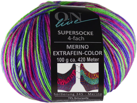 Supersocke Merino Extrafein Sort. 345 Color 4-fach von ONline