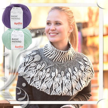 Wollpaket Kurzponcho/Schulterwärmer Blackleaf ohne Anleitung|zweifarbig|Wolle|Basic Merino|Katia Garne|